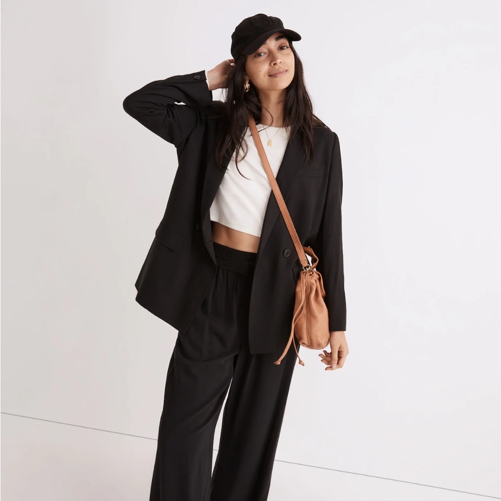 Madewell Drapeweave Caldwell Double-Breasted Blazer Black